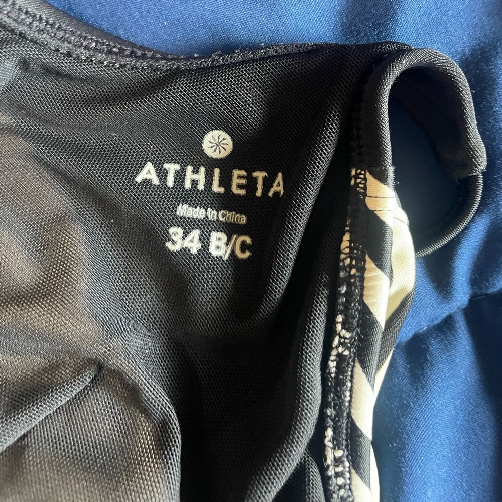 ATHLETA 34 B/C Slash Stripe Blousy Tankini SWIM Top Black White Striped Suit - Picture 2 of 7